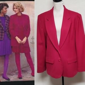 70s Vintage Pendleton Fuschia Pink Wool Oversized Notched Collar Blazer Jacket L